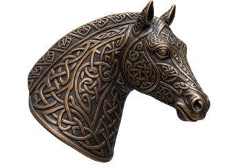 Isolated Celtic knot design equine sculpture head artwork antiquity horse artwork