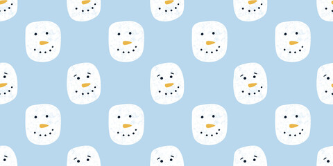 Cute snowman pattern on light blue background for festive holiday decoration