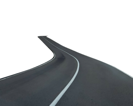 A winding two-lane asphalt road stretching into the distance