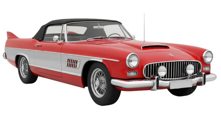 Isolated red classic vintage car with black top, old car, classic automotive design style
