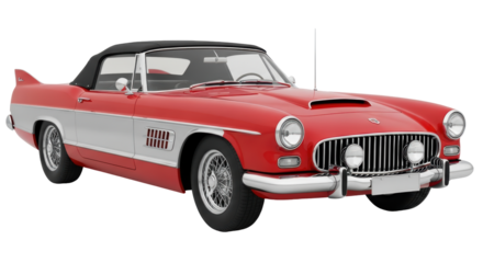 Isolated red classic vintage car with black top, old car, classic automotive design style