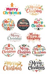 Merry Christmas Logos and Stickers Collection with Festive Holiday Design Elements