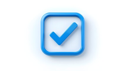 Check mark sign in square - blue check icon or logo isolated on white - 3d rendering