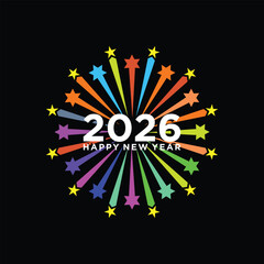 Happy New Year 2026 logo design vector. Fireworks Spark and trendy new year 2026 design template.