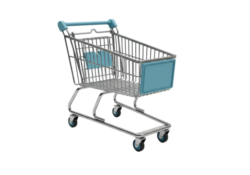 Isolated Light Blue Shopping Cart Stands Ready for Market Runs and Retail Adventures
