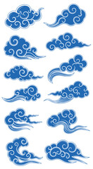 Elegant blue cloudscape elements, traditional Asian design for brand, website, art