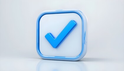 Check mark sign in square - blue check icon or logo isolated on white - 3d rendering