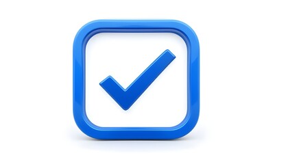 Check mark sign in square - blue check icon or logo isolated on white - 3d rendering