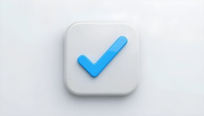 Check mark sign in square - blue check icon or logo isolated on white - 3d rendering