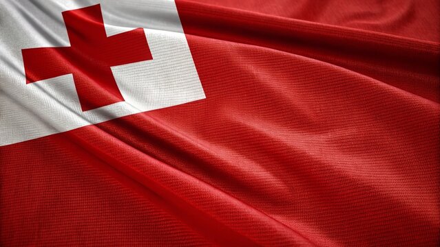 Tonga Flag: A vivid depiction of the flag of Tonga, showcasing the symbol of the country. With its classic red background, white corner, and central red cross.