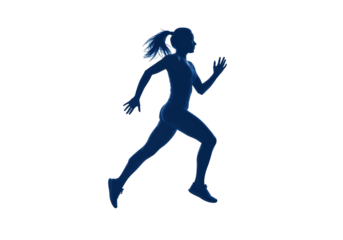 Isolated woman runner. Jogging silhouette for athletics and fitness logo in blue tones