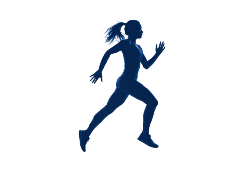 Isolated woman runner. Jogging silhouette for athletics and fitness logo in blue tones