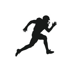 Black and white vector illustration of an American football player in motion. Ideal for sports branding, team logos, athletic designs, posters, and football related project