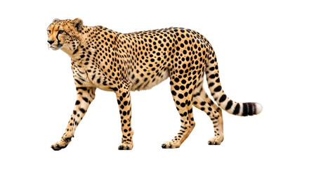 Isolated Cheetah Walking, Side View, Wildlife Animal of Africa with Spotted Fur Pattern