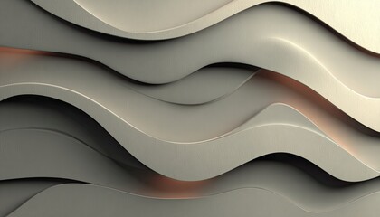 Abstract 3D rendering of undulating, grayscale waves with subtle peach highlights, creating a textured, flowing pattern