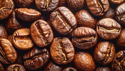 Obraz premium Roasted coffee bean wall minimal sheen with top copy area representing coffee texture suitable for cafe branding menu and packaging