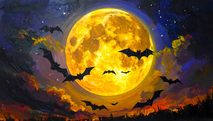 満月とコウモリ