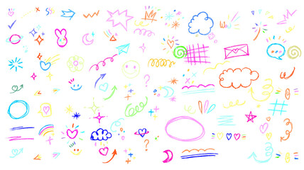 Colorful abstract doodle with crayon strokes on transparent background in PNG format