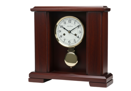 Isolated mantel clock with a pendulum for use in a classic interior design concept