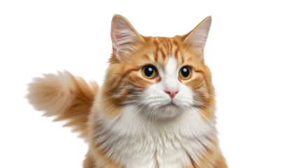 Isolated orange tabby cat portrait, expressive eyes, looking at viewer, charming and curious