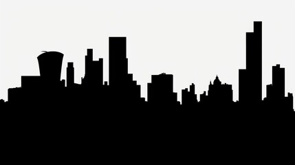 Fototapeta premium Stylized black silhouette of a modern city skyline against a light background.