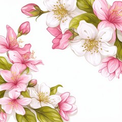Fototapeta premium Beautiful floral arrangement featuring pink and white blossoms with vibrant green leaves.