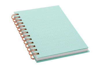 Isolated notebook on a binder with mint cover and copper rings for office supplies item