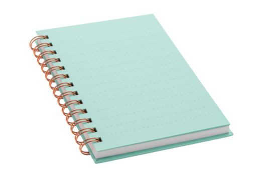 Isolated notebook on a binder with mint cover and copper rings for office supplies item