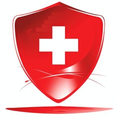 Obraz premium A bold red shield with a white cross symbol, representing health and safety.