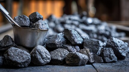 A spoon is scooping up a pile of black rocks