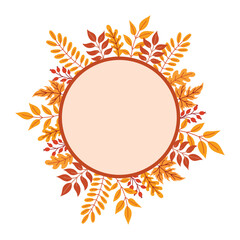 Round frame with autumn leaves and berries