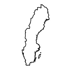 Fototapeta premium Outline of Sweden against a white background. Country outline shows geographical boundaries of Scandinavian nation.