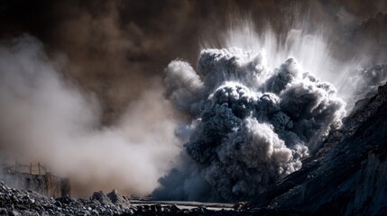 A large cloud of smoke and ash is rising from a volcano