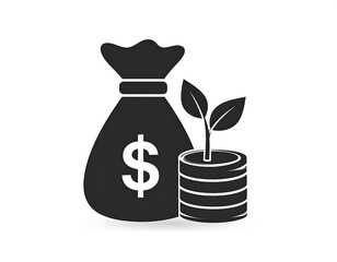 Money bag with sprout and coins.  Investment concept