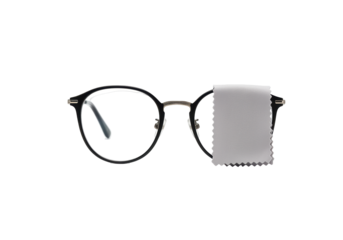 Isolated new elegant eyeglasses with a cloth for wiping lenses for improving vision