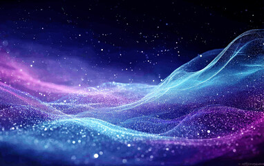 Fototapeta premium Colorful abstract wave pattern with sparkling stars in the background