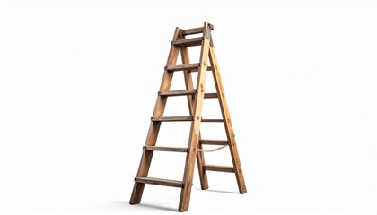 Rustic wooden ladder viewed from below, weathered texture, upward perspective, symbolic ascent.