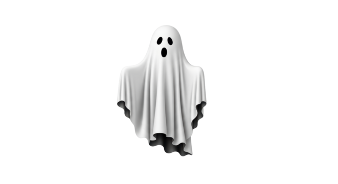 Isolated Halloween ghost spooky spirit under draped sheet, scary apparition haunting