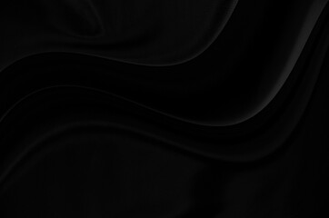Black gray satin dark fabric texture luxurious shiny that is abstract silk cloth panorama background with patterns soft waves blur beautiful.