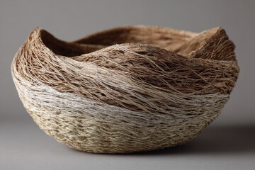 Intricate Woven Basket with Natural Fibers and Subtle Color Gradient.
