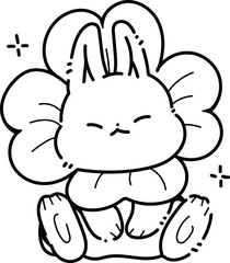 Cute Cartoon Rabbit with Flower-Shaped Body, Sitting Pose