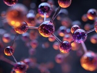 Luminous Network of Interconnected Purple and Gold Glassy Molecules.