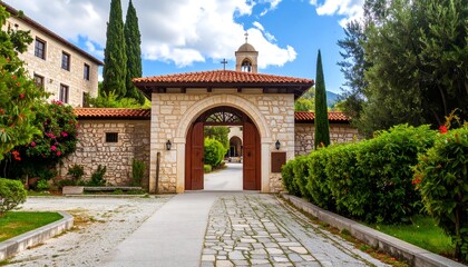 Monastery entrance, sunny day