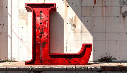 Floating 3D metallic letter L in a mountain valley with mist, pine trees, and wildflowers.