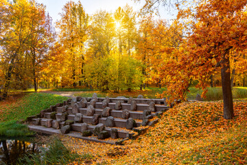 Stone bridge in autumn in Catherine park, Tsarskoe Selo (Pushkin), Saint Petersburg, Russia