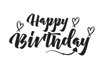 Happy birthday png message, minimal black calligraphy, digital sticker with white outline in transparent background