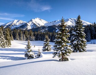 Snowy mountain landscape with pine trees (1)
