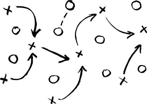 Sports tactic plan, game strategy layout with arrows, hand drawn playbook design. Perfect for soccer training, team coordination, and coaching graphics, ideal for sport print.
