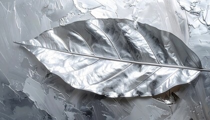 Obraz premium Silver leaf on textured, light gray background