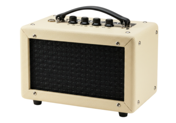Isolated compact tube amplifier, beige and black color, sound equipment for recording music